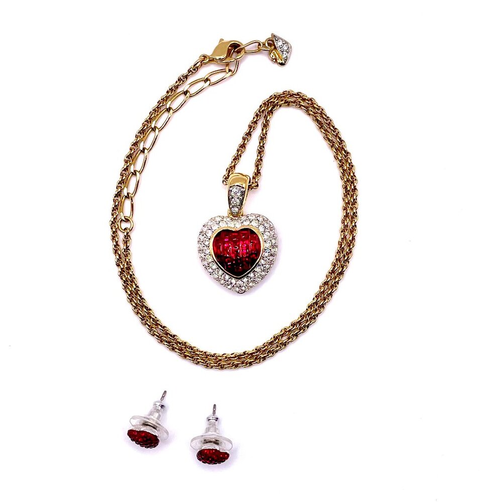 SWAROVSKI RED HEART NECKLACE & EARRING SET